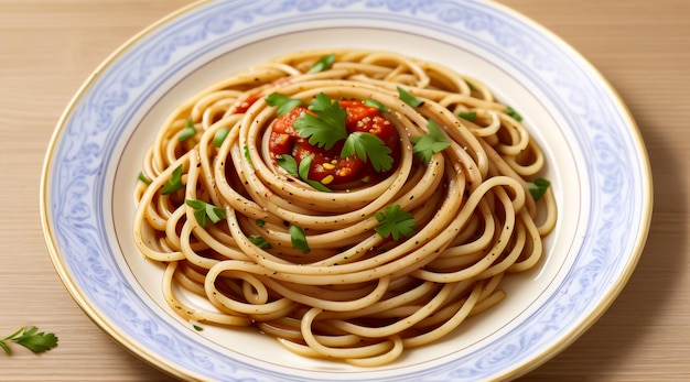 fideos con salsa de tomate en un plato