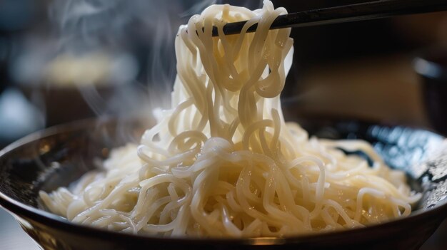 Los fideos shirataki japoneses en un cuenco con palillos