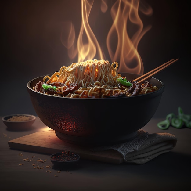 Fideos teriyaki comida asiática generativa ai