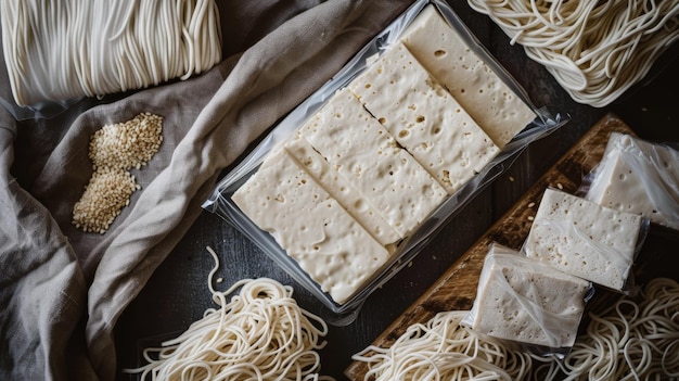 fideos de tofu caseros en un fondo rústico