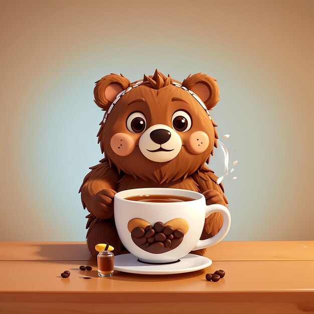 Foto la fiebre del oso lindo en el café dibujos animados icona vectorial ilustración icona de bebida animal concepto aislado plano