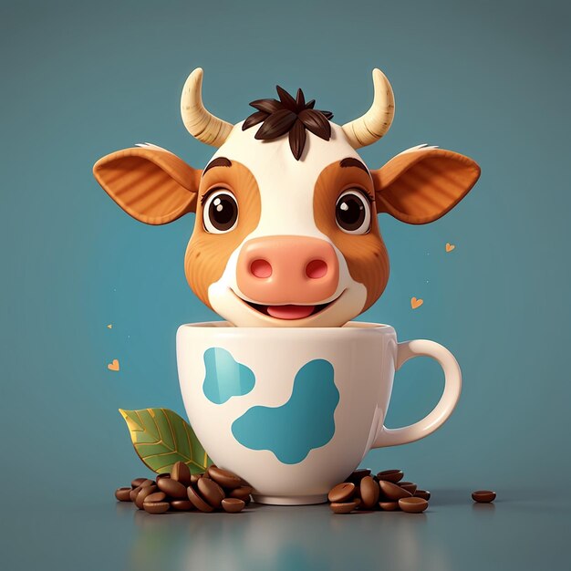 Foto la fiebre de la vaca linda en el café dibujos animados icona vectorial ilustración de la bebida de animales icona concepto aislado plano