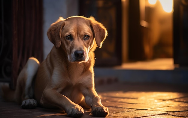 Foto el fiel compañero, el perro de ojos sabios en la puerta