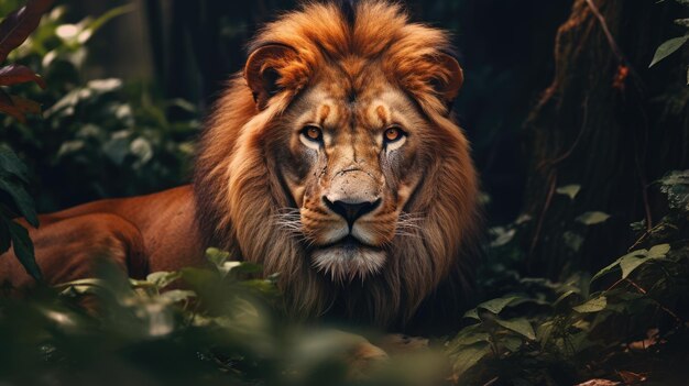Fierce King Majestic Lion Porträt eines glücklichen und wilden Katzenraubtieres in der Natur
