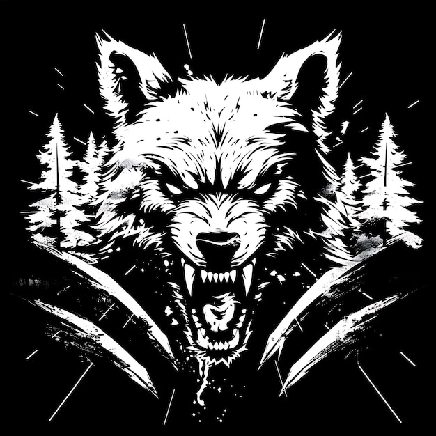 Fierce Wolverine Pack Insignia Logo con un diseño de tatuaje de Wolverine Ba Creative Logo