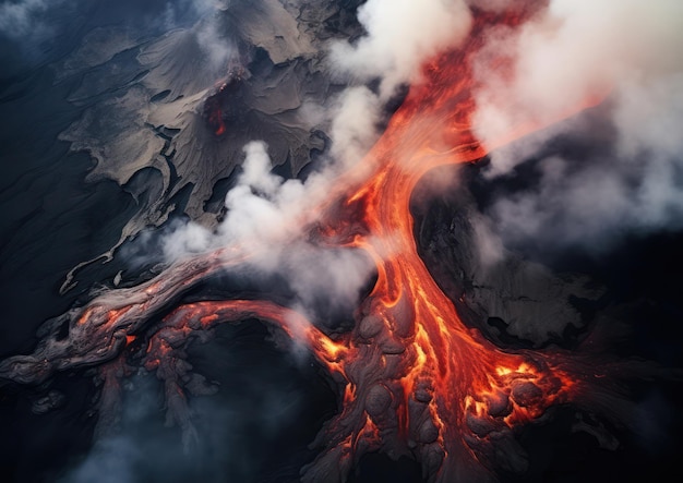 Fiery Fury Uma majestosa vista aérea de uma erupção de um vulcão ativo em meio a um inferno fumegante da natureza