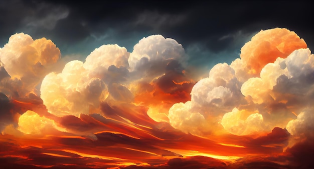 Fiery orange dunkel dramatischen Sonnenuntergang Himmel Bunte Farben der Morgendämmerung Unglaubliche Schönheit Eine schöne und bunte abstrakte Natur Hintergrund Illustration 3d