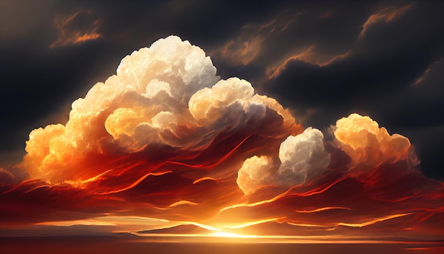 Fiery orange dunkel dramatischen Sonnenuntergang Himmel Bunte Farben der Morgendämmerung Unglaubliche Schönheit Eine schöne und bunte abstrakte Natur Hintergrund Illustration 3d