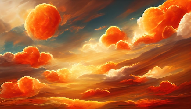 Fiery orange Sonnenuntergang Himmel Bunte Farben der Morgendämmerung Unglaubliche beautyA schöne und bunte abstrakte Natur Hintergrund Illustration 3d