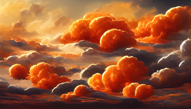 Fiery orange Sonnenuntergang Himmel Bunte Farben der Morgendämmerung Unglaubliche beautyA schöne und bunte abstrakte Natur Hintergrund Illustration 3d