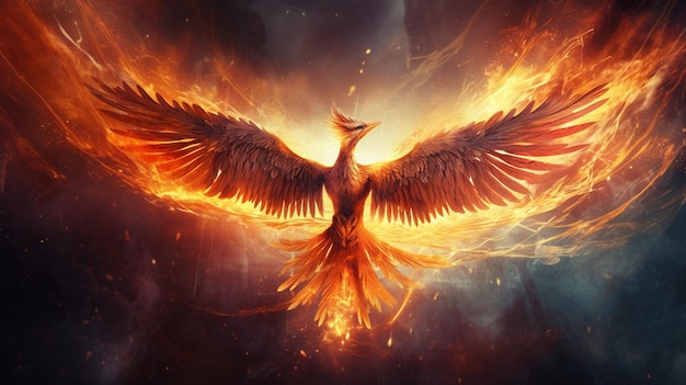 El Fiery Phoenix se eleva en el cielo.