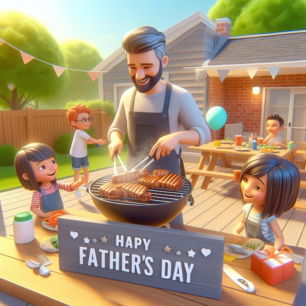 La fiesta de la barbacoa del día del padre en 3D