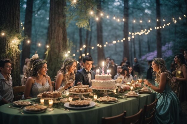 Una fiesta de cumpleaños caprichosa y mágica en un bosque de cuento de hadas