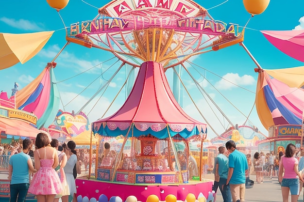 Una fiesta de cumpleaños en un carnaval con una noria