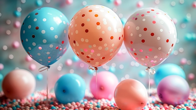 Una fiesta de cumpleaños con globos y globos decoraciones pastel estilo minimalista fotorrealista gen IA