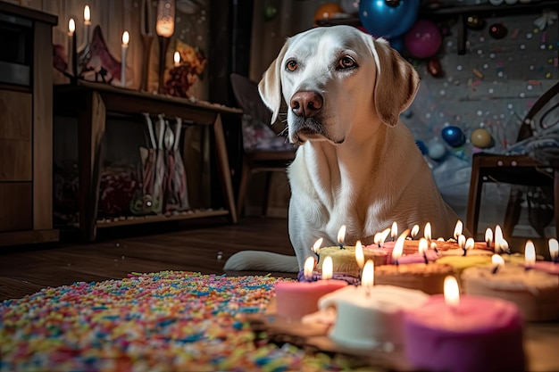 Foto fiesta de cumpleaños del perro vacaciones con una mascota postal espacio para imagen de texto generada por ia