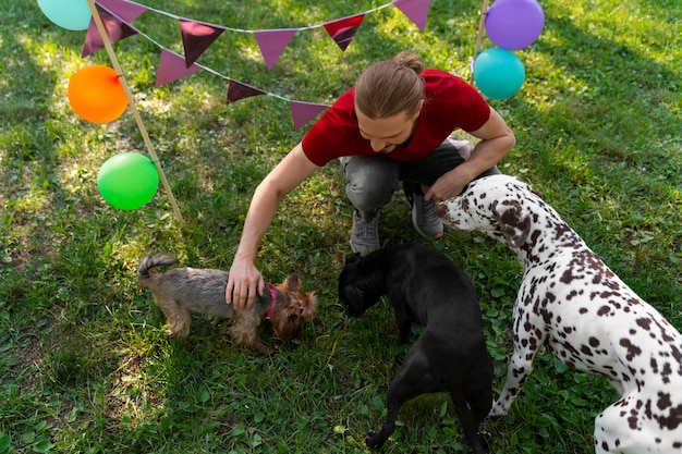 Foto fiesta de cumpleaños en la piscina para perros