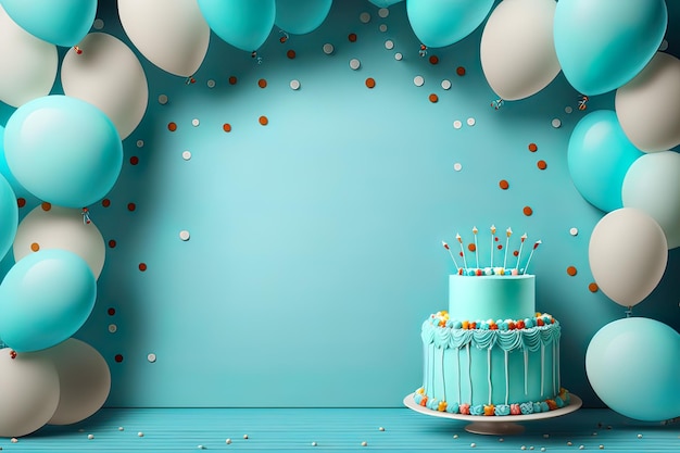 Fiesta de decoraciones de cumpleaños de fondo azul generada por IA