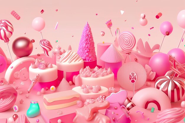 Fiesta de decoraciones de cumpleaños de fondo rosa generada por IA