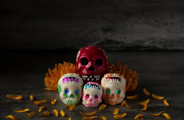 Fiesta del día de los muertos cráneo de azúcar o fiesta de Halloween Fiesta tradicional mexicana