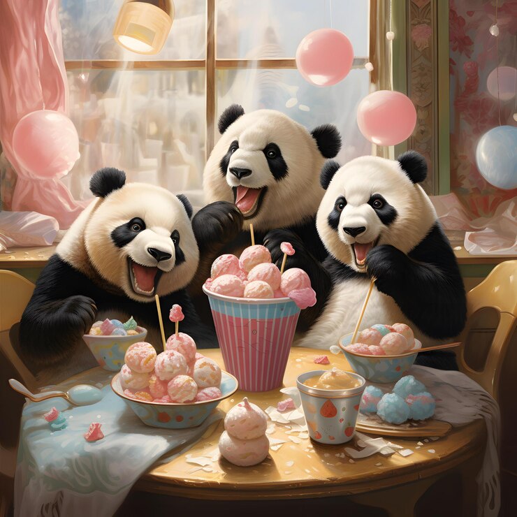 Foto la fiesta del helado de los cachorros panda.