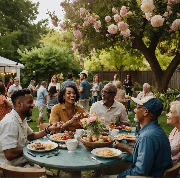 Fiesta en el jardín del vecindario