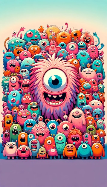 Foto fiesta de monstruos una congregación de criaturas lindas