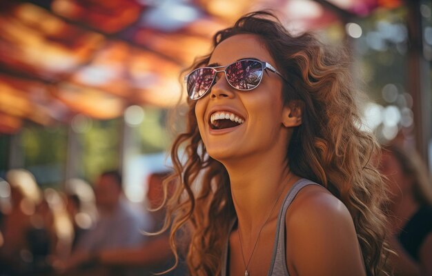 fiesta de música al aire libre de verano y festival de feria completa con gafas de sol y trabajadores de eventos