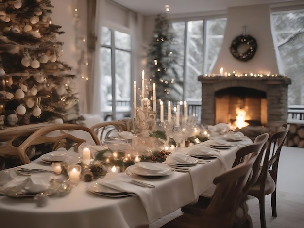 Foto una fiesta de navidad moderna y minimalista con muebles blancos elegantes y toques de rojo y verde
