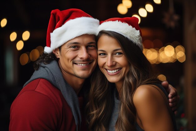 Foto fiesta de navidad parejas de diferentes nacionalidades tienen expresiones felices generativo ai