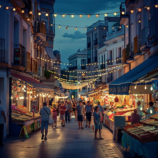 Fiesta nocturna en Málaga Grupo de personas caminando por la calle