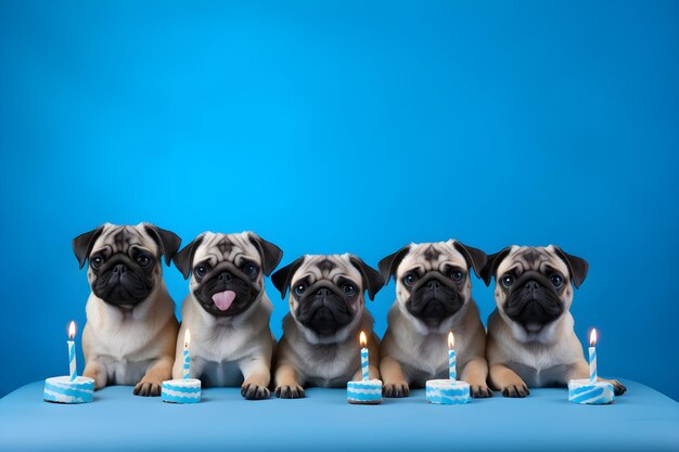 Foto fiesta de perros sobre un fondo azul