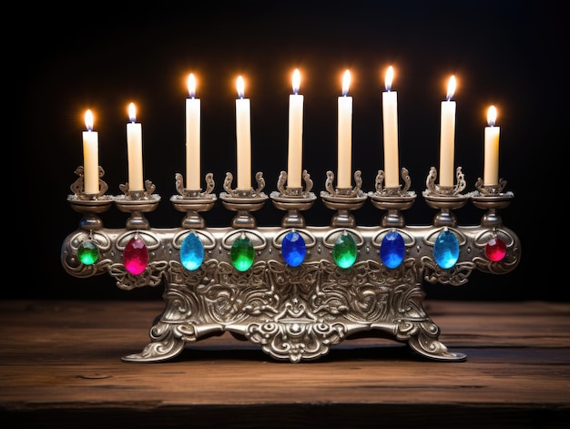 Fiesta religiosa judía Hanukkah con fiesta Hanukkah candelabro tradicional en fondo oscuro