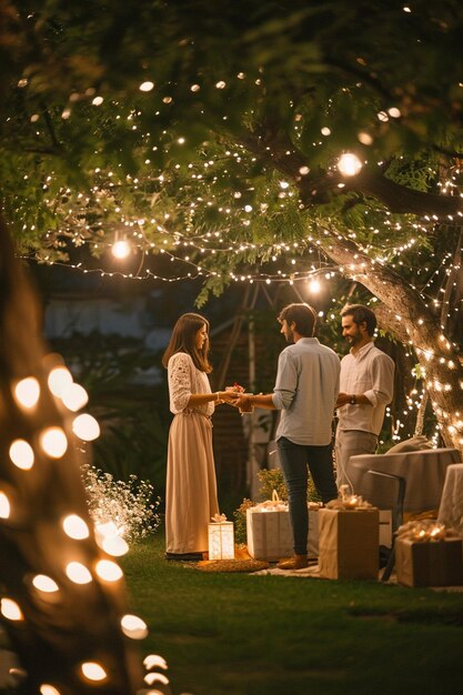 Foto fiesta sorpresa del día blanco en un patio trasero