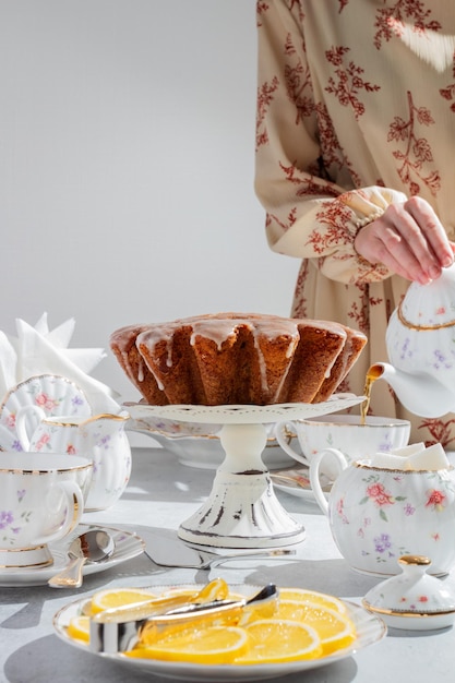 Foto fiesta del té inglés con pastel