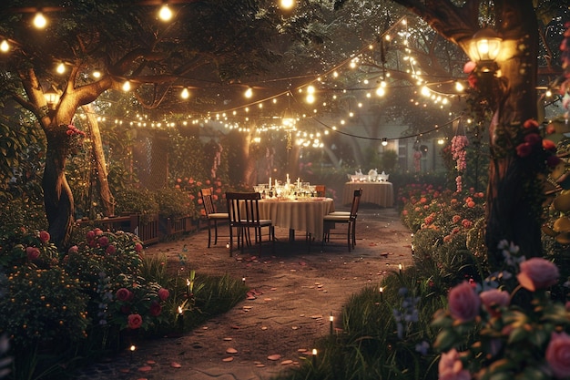 Fiestas encantadoras en el jardín con luces de hadas