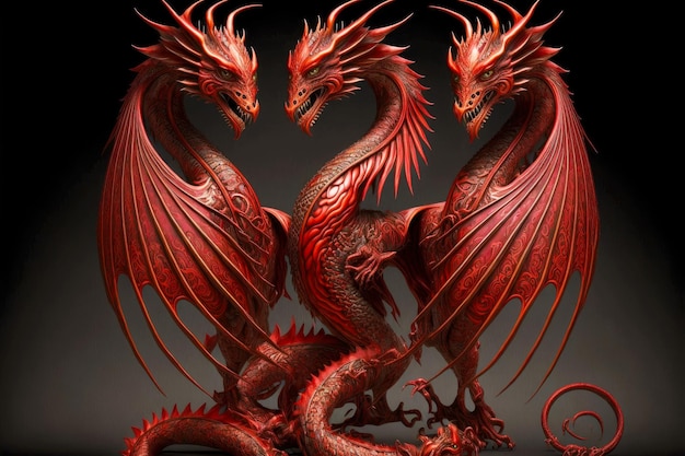 Figur von mystischen roten Drachen, die mit ihren Flügeln winken