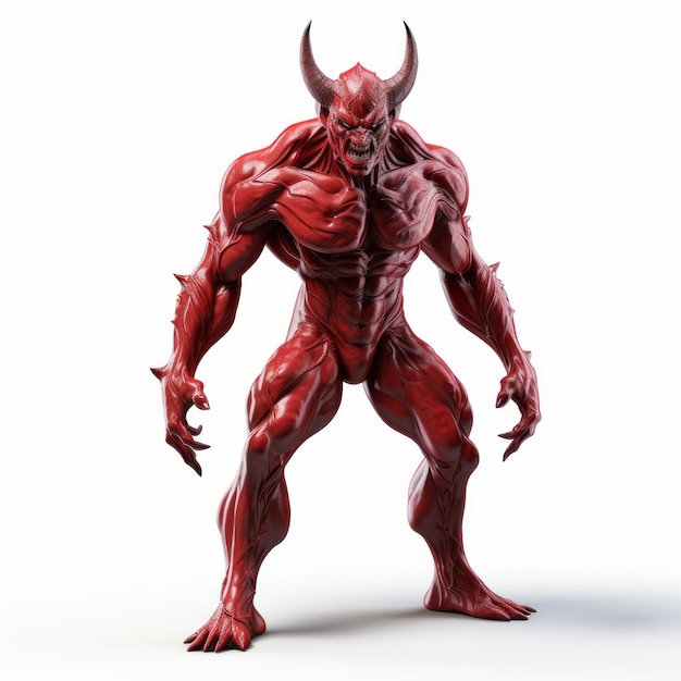 Figura 3D del Demonio Angélico Rojo muy detallada sobre un fondo blanco