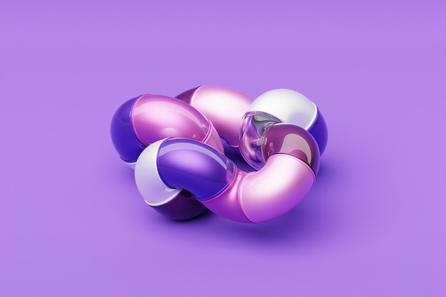 Figura abstracta tridimensional que cambia formas geométricas y se dobla en un bucle interminable de líneas con partes coloridas ilustración 3D