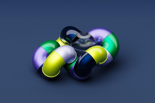 Figura abstracta tridimensional que cambia formas geométricas y se dobla en un bucle interminable de líneas con partes coloridas ilustración 3D