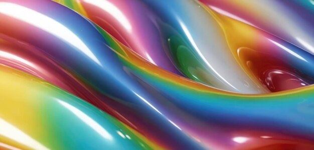 Figura abstrata de córregos ondulados de cromo com destaques de arco-íris