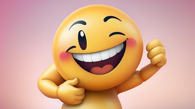 Una figura animada abrazando a un emoji gigante animado sonriente en un abrazo feliz