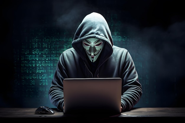 Foto figura anônima representando a ameaça sem rosto de ciberataques