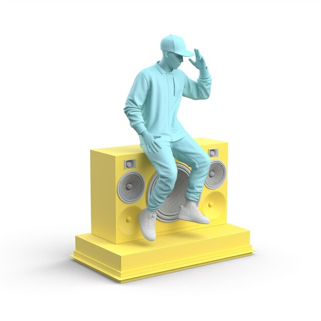 Figura azul do céu de dançarino de hip hop em fundo branco