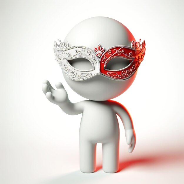 Foto figura blanca en 3d con máscara de carnaval en su cara sobre un fondo blanco generada por la ia