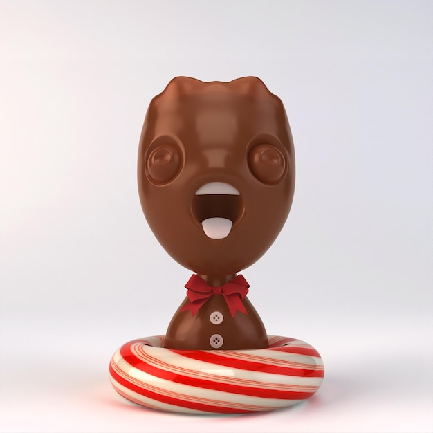Una figura de caramelo con un caramelo a rayas rojas y blancas en la cabeza.