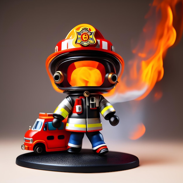 Foto la figura de chibi, un bombero lindo en 3d