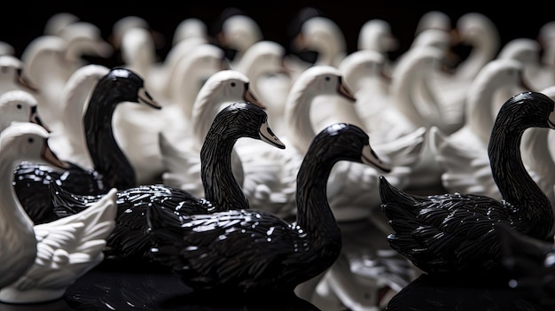 Figura de cisne negro en medio de muchos cisnes blancos con tecnología de IA generativa