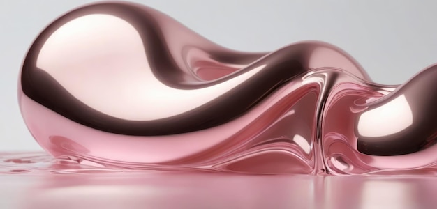 Figura cromada abstrata redondeada com destaques cor-de-rosa claro