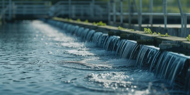 Figura de água com cachoeira e ponte ao fundo